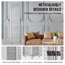 Wood Room Divider,  Panel Wood Folding Privacy Screen, 66.9 Inches Tall Indoor Louvered/Carved Wooden Partition Divider, Portable Decoration Screen, For Room Separation, Home, Office, Restaurant & Bedroom - trắng 6Màn hình có cửa sổ - Xem 6