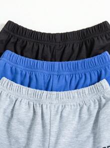 3pcs/Set Boys Casual Shorts, Letter & Print Pattern Elastic Waist Knit Shorts, For Summer Outings - Multicolor - View 3