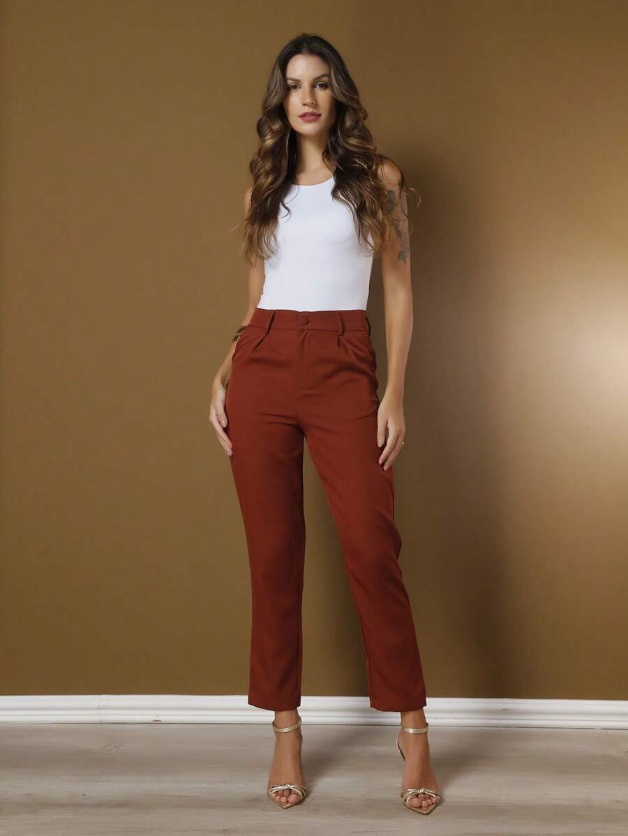 Women's Pants/Tailored Pants/Basic Pants/Elegant Pants/Skinny Pants/Blogger Pants/Fashion Pants - Rust Brown - View 1
