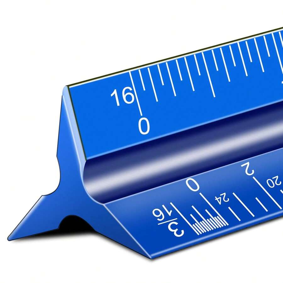 Architectural Scale Ruler, 12'' Imperial Architect Scale, Aluminum Engineer Scale Ruler, Scale Ruler For Blueprints, Metal Scale Ruler, Architecture Ruler, Triangle Drafting Ruler (Blue) - Blue - View 1
