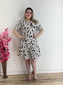 Vestido Mídi Estampado Moda Evangélica M G e GG - Azul Marinho - Visão 6