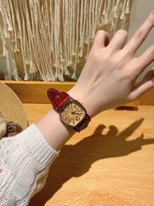 1pc Women's Vintage Numerals Dial Quartz Watch With Simple & Fashionable Strap For Daily Life As A Gift For Students Returning To School Red/Brown/Coffee/Green