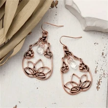 1 对波西米亚复古镂空水滴莲花吊坠耳环，时尚个性化派对珠宝礼物，适合女士 - 銅色 - 查看 5
