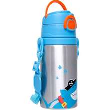 Copo Infantil Garrafinha de Aluminio Garrafa com Canudo Tubarão Pirata Buba 19617 - Azul - Visão 3