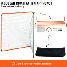 Lacrosse Goal, Hockey And Lacrosse Goal Backstop With Extended Coverage, Lacrosse Net, Steel Frame Or  Fiberglass Backyard Lacrosse Training Equipment, Portable Lacrosse Goal With Carry Bag, Quick & Easy Setup Collegiate Goal, Perfect For Youth Adult Training, Orange - Steel, 6*6 Feet, Splicing - View 2