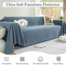 Chenille Couch Cover For Sectional Sofa L Shape Slipcover Armrest Backrest Futon Couch Cover For Dog Cat Pet Furniture Protector With Tassel Washable Couch Cover For Sofa Cover Seat Couch Covers L Shape Sofa Slipcover - 霧霾藍 - 查看 1