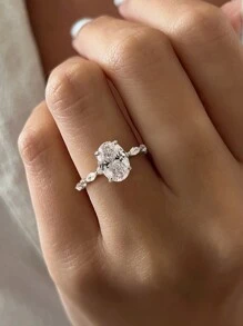 1 Carat Shiny Oval Engagement Ring/Wedding Ring, 925 Sterling Silver, Women's Promise Ring/Eternity Ring, Exquisite Jewelry Gift - Silver - View 7