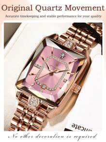 POEDAGAR 1件女士优雅玫瑰金不锈钢石英腕表，带日期显示，30米防水，夜光，休闲时尚女士腕表，附赠礼盒，适合商务场合，女士礼物