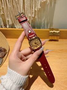 1pc Women's Vintage Numerals Dial Quartz Watch With Simple & Fashionable Strap For Daily Life As A Gift For Students Returning To School Red/Brown/Coffee/Green