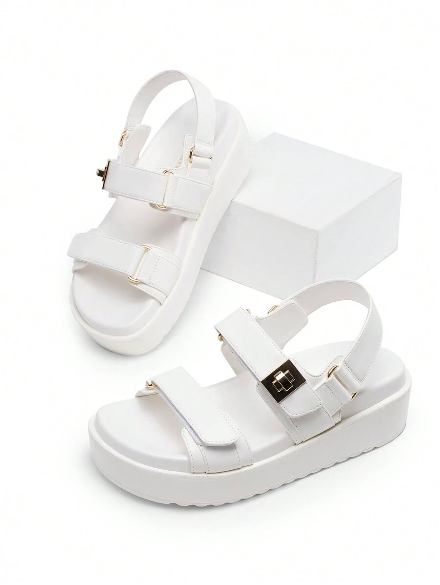 Women's 1.61-Inch Platform Wedge Sandals Slingback With Adjustable Straps Arch Support Comfortable And Suitable For Vacation Valentine's Day Commuting And Shopping Summer Shoes - White - View 1