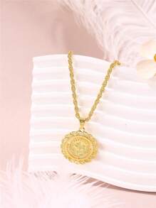 1pc Vintage Napoleon Coin Pattern Big Circular Pendant Necklace, Bridal Wedding Party Holiday Gift Neck Ornament - Necklace - View 18