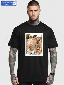 Customized Men's Personalized Loose Fit T-Shirt - Add Your Own Photo Custom T-Shirt For Valentine's Day Gift (Can Customize Family Photo/Selfie/Pet Photo/Friend Photo/Team Party, Couple Matching, Workwear ) - Black - View 1