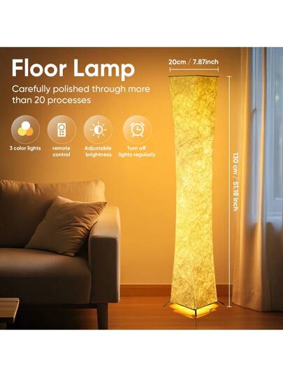 50 Inch Moderne Zachte Verlichting Vloer Lamp Lighting Remote Control, LED Tyvek Fabric Shade,Brightness Adjustable Living Room Bedroom Game view 5