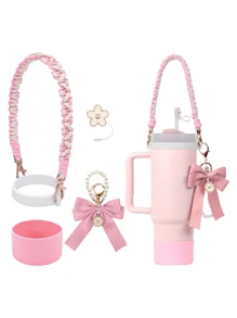 Conjunto de Acessórios da Cup (Sem Copo) Compatível com a Cup 30 Oz 40 Oz, Incluindo 1 Conjunto de Alça de Garrafa de Água, 1 Peça de Tampa de Palha de Silicone, 1 Peça de Bota de Copo de Silicone, 1 Conjunto de Acessórios de Encantos