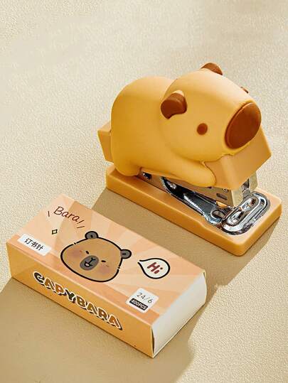 Mini Capybara Heftgerät 400 Stücke 24/6 Heftklammern Set, Cartoon tragbarer Binder Büro Bindewerkzeuge Schulmaterial, Schulmaterial