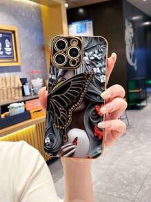 Carcasa protectora plegable antirradiación de unicolor con relieve con diseño de mariposa, hecha de material de electrochapar de alta calidad, compatible con iPhone 16 Pro Max, iPhone 11, iPhone 13, iPhone 15 Pro Max, Series Apple, S24 Ultra, S23 Ultra, Galaxy A05S, A15 5G, Galaxy A54, Series, Redmi Note 13 4G, Redmi Note 13 Pro 4G, Series