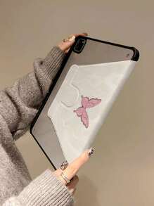 1 Pc Cute Cartoon Butterfly & Letter Double-Sided Colorful Painting 720 Degree Rotating Pen Slot Clear Acrylic Crystal Shockproof Tablet Protective Case Compatible With Huawei IPad , Support Sleep/Wake Function