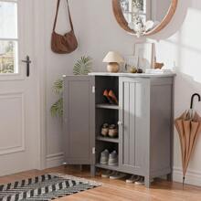 Modern Bathroom Floor Storage Cabinet With Adjustable Shelf And Double Door Rust Proof, Living Room Modern Home Furniture Storage Organizer Cabinet, Grey - Grey - View 4