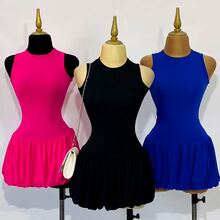 Vestido corto elegante sin mangas falda volumen femenino moderno - Blanco - Ver 5