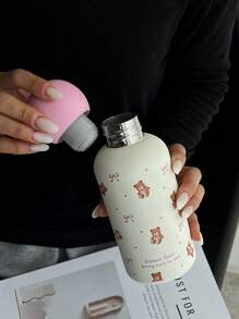 1pc 350ml Teddy Bear Bow Stainless Steel Double Wall Insulated Cup, Flat Bottom Mug, Coffee Cup, Water Bottle, Outdoor Tumbler, Tea , Unique Tea Cup Lid Design, Suitable For Outdoor, Office, Home, School, Car, Birthday Gift, Holiday Gift, Mother's Day, Father's Day, Back To School, Valentine's Day