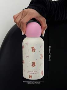 1pc 350ml Teddy Bear Bow Stainless Steel Double Wall Insulated Cup, Flat Bottom Mug, Coffee Cup, Water Bottle, Outdoor Tumbler, Tea , Unique Tea Cup Lid Design, Suitable For Outdoor, Office, Home, School, Car, Birthday Gift, Holiday Gift, Mother's Day, Father's Day, Back To School, Valentine's Day