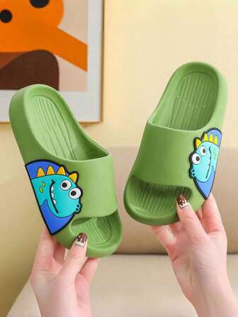 Kids Dinosaur Cartoon Indoor Non-Slip Soft-Soled Bathroom Slippers, For Boys And Girls