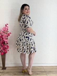 Vestido Mídi Estampado Moda Evangélica M G e GG - Azul Marinho - Visão 4