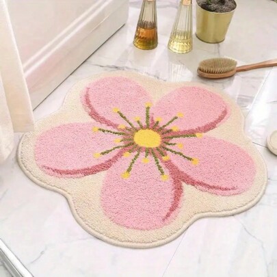 1 tapete assimétrico com padrão floral, tapete decorativo estilo Ins, material de pelúcia macia de lã sintética, adequado para decoração, chuveiro, sofá, carpete espesso, decoração de casa, sala de estar, armário, quarto, entrada, cozinha, banheiro, escritório, outono/inverno, espesso/pelúcia