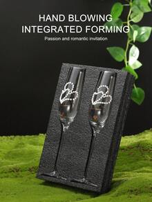 2pcs Pearl & Crystal Heart Shaped Champagne Wine Glasses, Handcrafted Creative Design, Suitable For Wedding, Engagement, Couple Dinner Party, Holiday Gift, Valentine's Day, Mother's Day - Multicolor - View 3