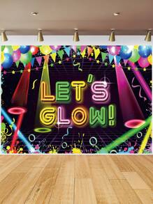 1 件霓虹灯 Let's Glow 摄影背景涂鸦气球旗帜灯光派对横幅 59.1 * 39.4/82.7 * 59.1 英寸新生儿生日室内户外照片背景 - 彩色 - 查看 3