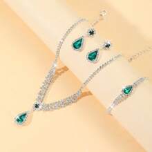 4 件简约泪珠形女士项链、耳环、手链首饰套装，适合婚礼、派对、节日和日常佩戴 - 同款多色 - 查看 11