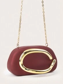 复古金属装饰手拿包，新款酒红色新娘婚礼派对手提包，女士链条单肩斜挎包，适合青少年、大学生、年轻职业女性和OL，完美适用于办公室、大学、工作、商务、通勤、户外活动、旅行、野餐、派对、婚礼、舞会、正式晚宴等场合，可与女士正装、舞会配饰、亮片连衣裙、闪亮连衣裙和优雅连衣裙完美搭配。 - 酒紅色 - 查看 4