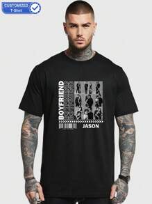 A Custom Custom T-Shirt, Valentine's Day,Thanksgiving, Christmas, Custom Boyfriend Style Men's T-Shirt - Add Pictures (Girlfriend, Boyfriend, Family Photo, Selfie) To Design Your Own Personalized Printed T-Shirt