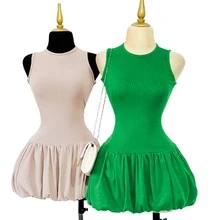 SLEEVELESS BALLOON DRESS - Green - View 4