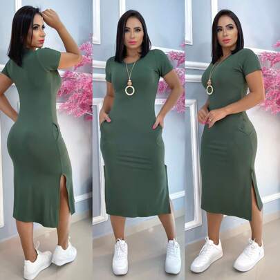 vestido midi com bolso tamanho unico g tecido visc likra