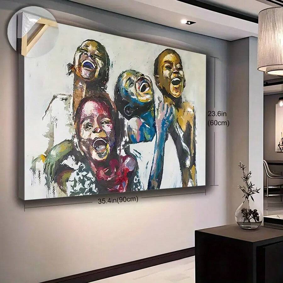 Extra Large African Black Art Canvas Print Wall Decor - JIT 1PC Art Deco Classic Contemporary Style Geometric Pattern - Spring Summer Landscape Theme - Fir Wood Frame - Wrapped Canvas Wall Hanging For Kitchen, Home Office, Living Room, Bedroom, Restaurant - Indoor Transverse Orientation Art Painting - 彩色 - 查看 1