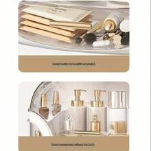 One Large Transparent Makeup Storage Box - Portable Makeup Case, Suitable For Countertops, Bathroom, And Dressing Table - Dustproof, Organizes Skincare And Makeup Products - Red - View 10