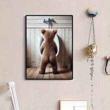 1 Pc  Toilet Bear Room DecorationWooden Framed Canvas Painting -  Thickness 2.25cm/0.9inch,Home Gift Decoration, Room Decoration Aesthetic, Wall Decoration Art, Perfect Gift, Autumn And Winter Wall Decoration, Living Room Decoration, Bedroom Decoration, Kitchen Decoration, Entry Decoration, Bathroom Decoration, Direct Wall Painting, High Quality Wall Painting Poster - White - View 3
