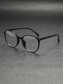 1pc Unisex Retro Round Frame Y2K Fashion Eyeglasses, Cute For Daily Wear - Black - View 1