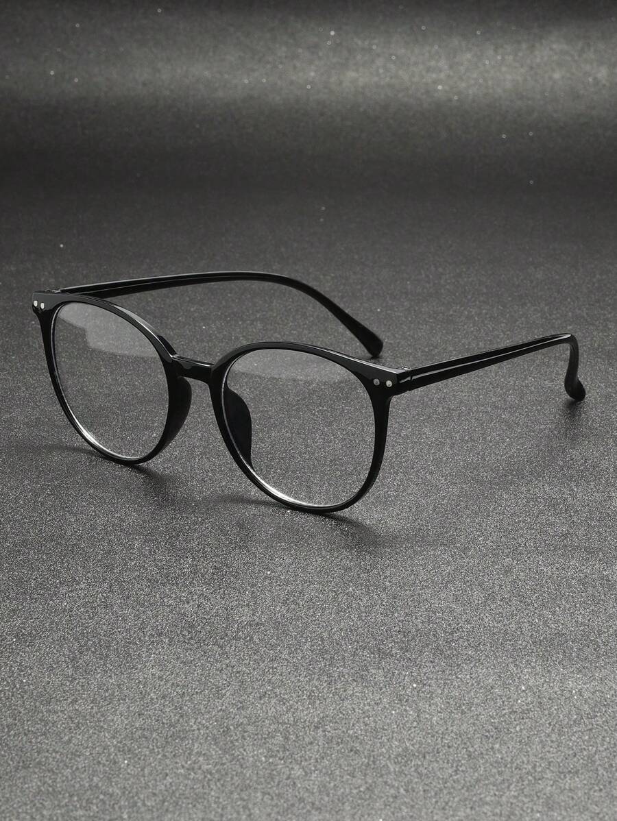 1pc Unisex Retro Round Frame Y2K Fashion Eyeglasses, Cute For Daily Wear - Black - View 1