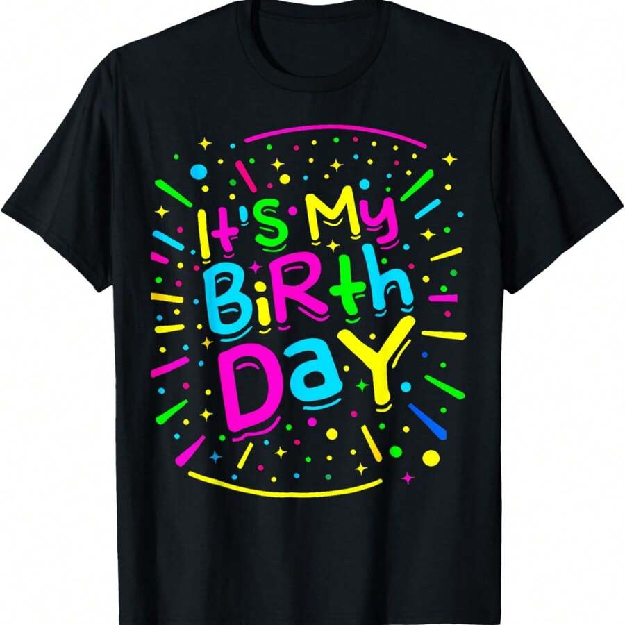 Funny It's My Birthday Men Women Kids Happy Bday Party Retro T-Shirt - Black - View 1