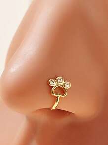 Wis 1 件时尚、迷人、优雅的狗爪、星形、心形铜镶嵌锆石鼻环/夹。假穿孔设计，无需打孔，适合女性日常佩戴、身体首饰、送给朋友的礼物 - 金 - 查看 3