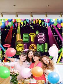 1 件霓虹灯 Let's Glow 摄影背景涂鸦气球旗帜灯光派对横幅 59.1 * 39.4/82.7 * 59.1 英寸新生儿生日室内户外照片背景 - 彩色 - 查看 9