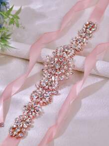 1pc Fashionable & Elegant Rhinestone & Faux Pearl Decor Waist Belt, Suitable For Bridesmaids, Brides, Stage Performance, Halloween, Wedding