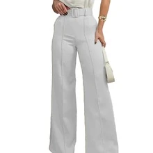 Pantalon mujer corte amplio cintura alta con cinturon elegante - Blanco - Ver 2