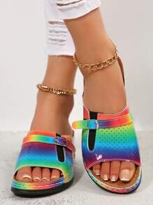 Women's Summer Flat Slip-On Beach Sandals, Outdoor Matching Casual Slippers, Plus Size Flat Sandals