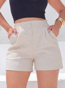 Shorts PREMIUM Linen Shorts For Women DANI LINHO With Buttons And Elastic - Màu be - Xem 1