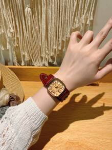 1pc Women's Vintage Numerals Dial Quartz Watch With Simple & Fashionable Strap For Daily Life As A Gift For Students Returning To School Red/Brown/Coffee/Green