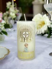 Vela cilíndrica para Bautizo, incluye bolsa de celofán y listón de yute - Niño - Ver 3