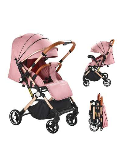 Cochecito de bebé reversible, plegable y portátil, con asiento ajustable, gran canasta de almacenamiento y diseño de absorción de impactos, equipado con toldo, portabotellas y bandeja para alimentos, adecuado para recién nacidos y niños pequeños, imprescindible para salidas familiares